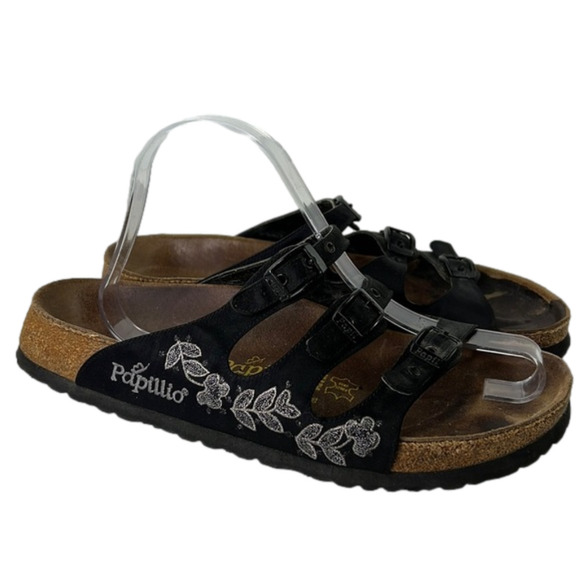 Papillio black Suede embossed leather sandals with cork size 9 - Picture 1 of 7